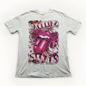 NEW The Rolling Stones Band T-Shirt Wom Sz XS White Off-White Tattoo Graphic